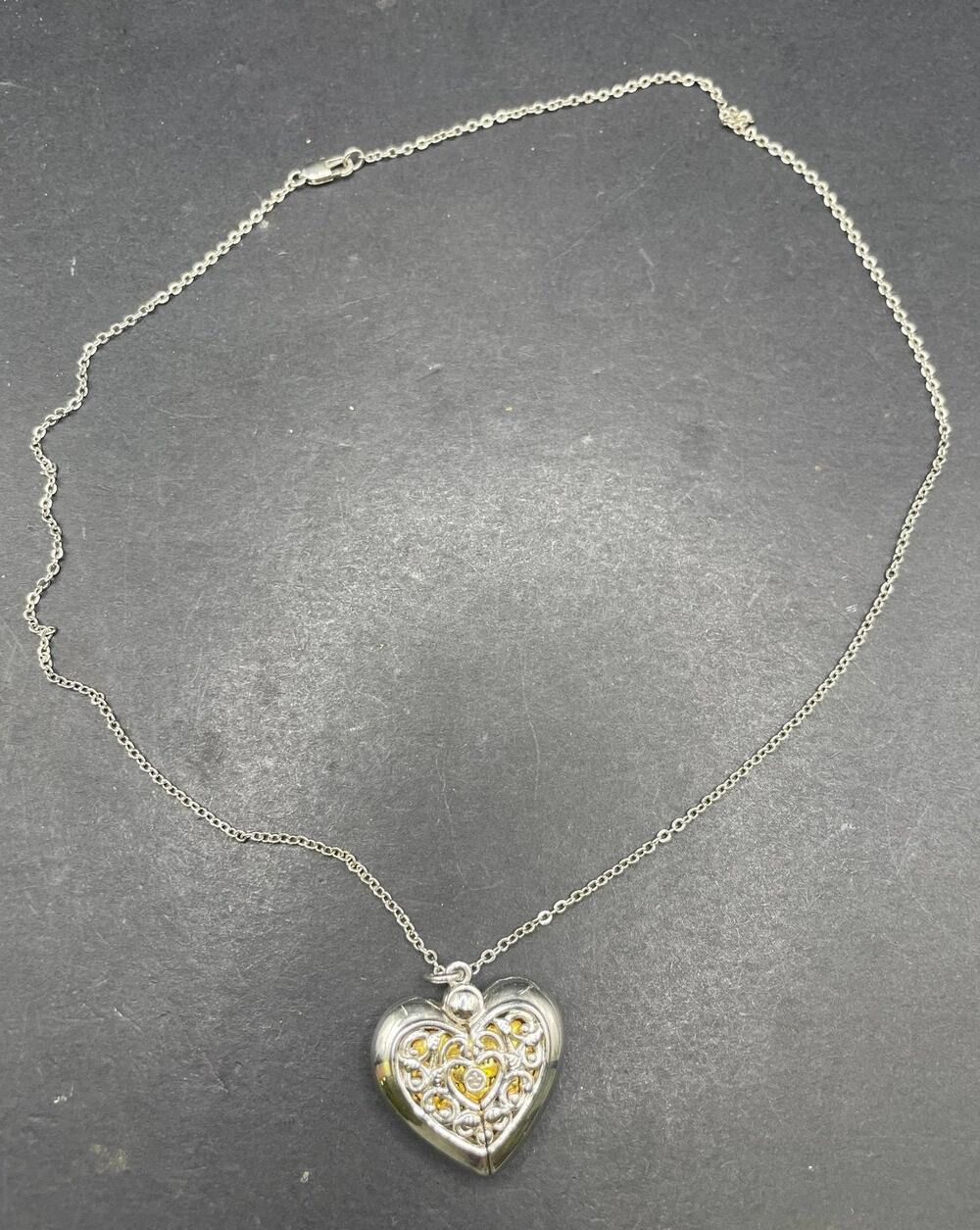 Silver Gold Tone Filigree Heart Locket Pendant Necklace Cable Chain Jewelry